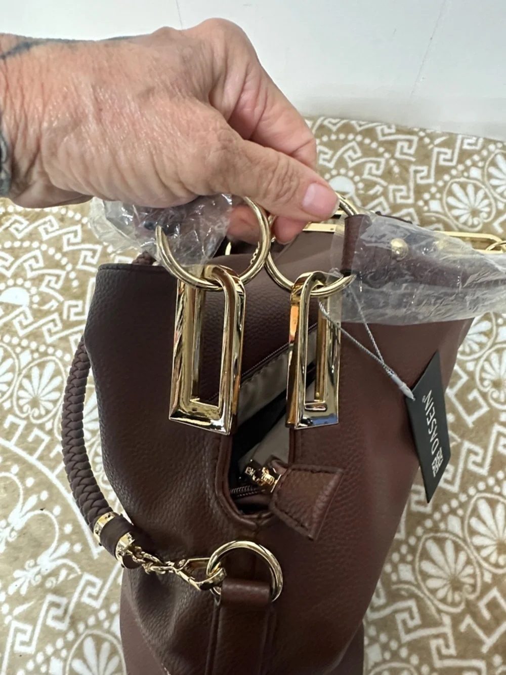 Dasein Hobo shoulder/ Crossbody Bag in soft faux leather with accent Rhinestones